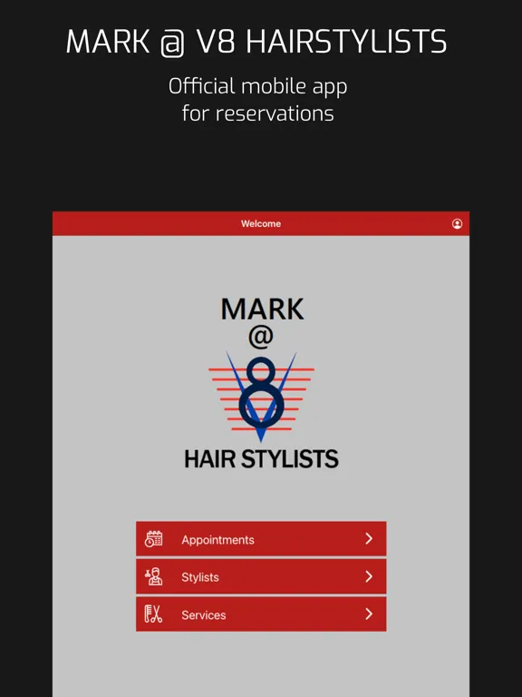 Tangkapan layar MARK @ V8 HAIRSTYLISTS iPad 