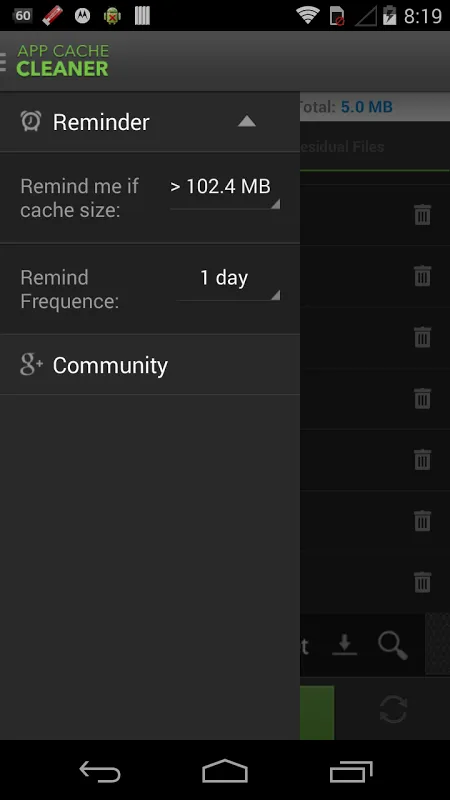 Tangkapan layar Cache Cleaner