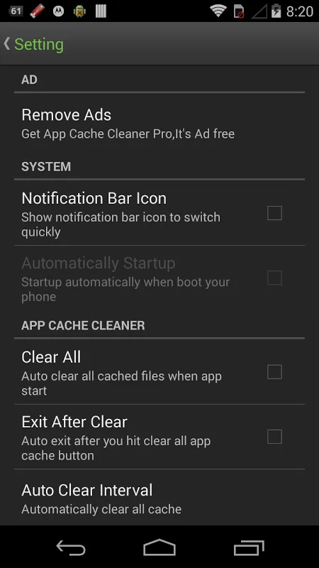 Tangkapan layar Cache Cleaner