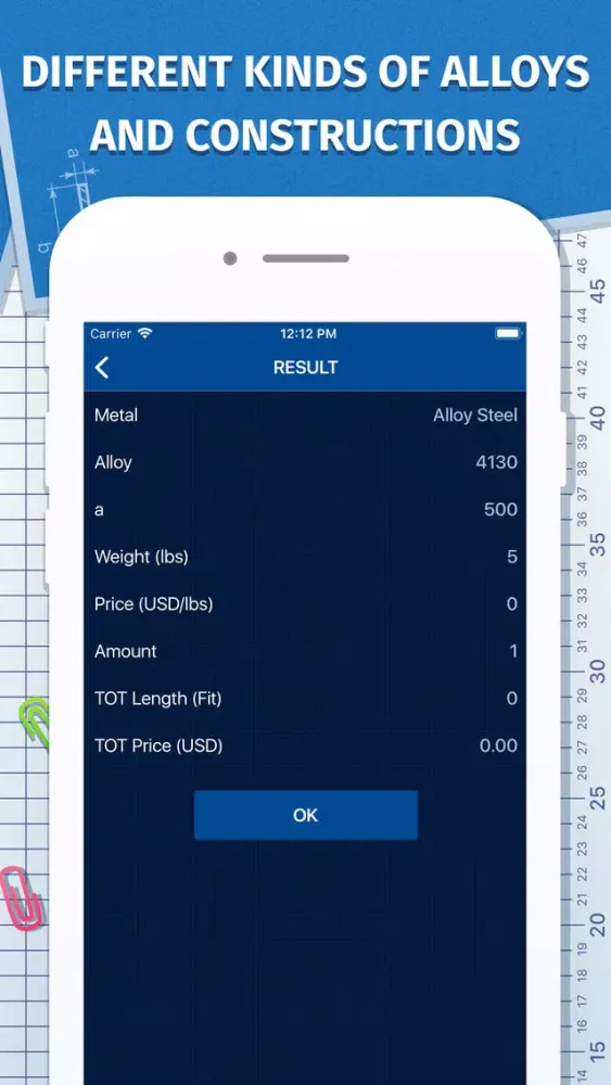 Tangkapan layar Metal Calculator: Estimator