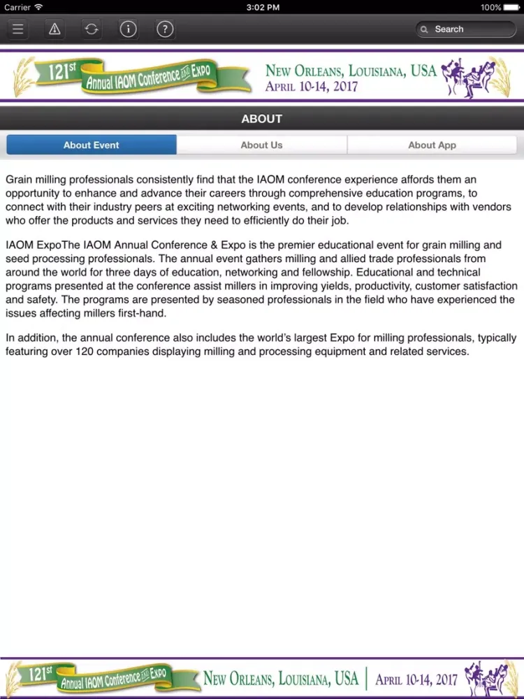 Tangkapan skrin Intl Assn of Operative Millers iPad 