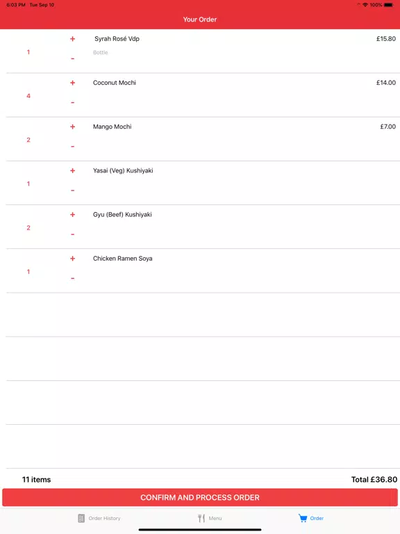 ภาพหน้าจอของ Table Ordering iPad 