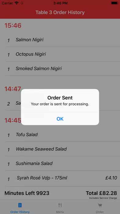 ภาพหน้าจอของ Table Ordering