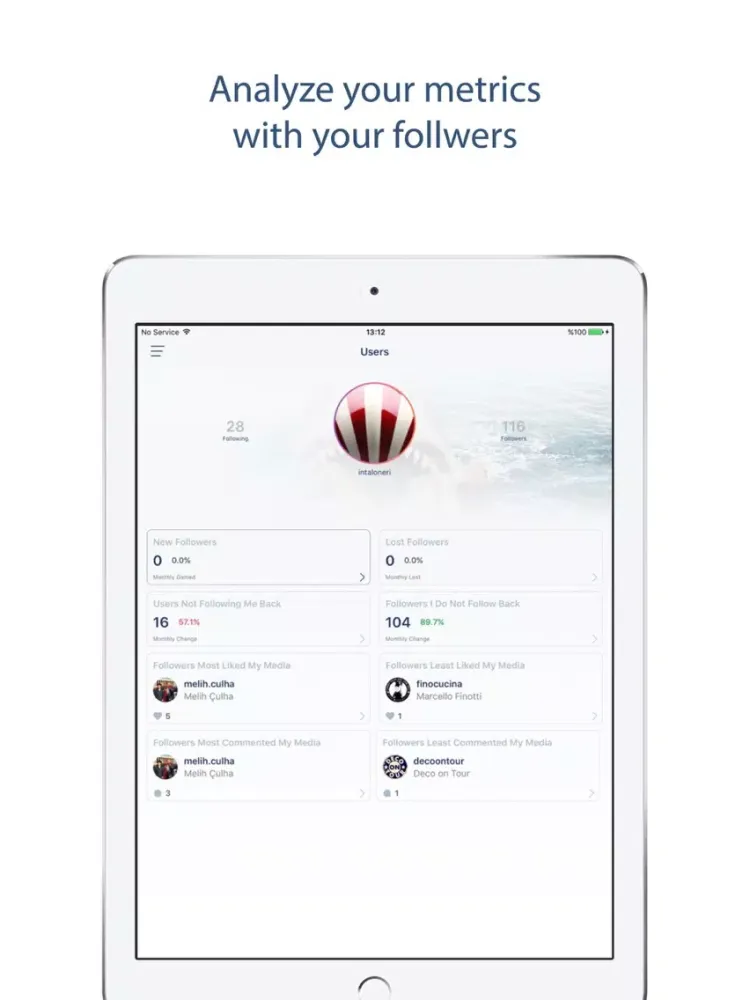 Followers Track, for Instagram iPad  Screenshots