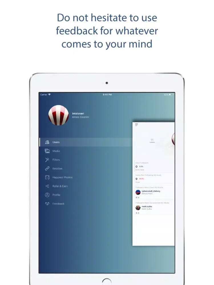 Followers Track, for Instagram iPad  Screenshots