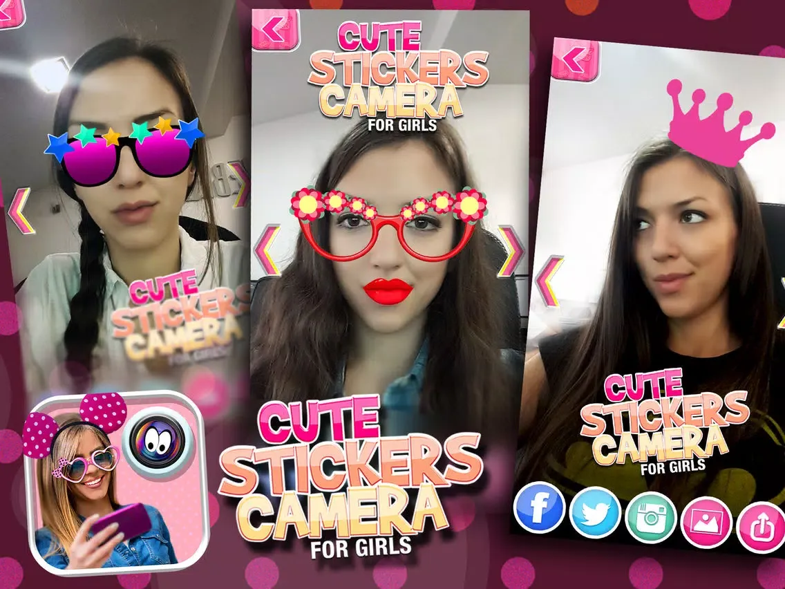 Скриншоты Cute Stickers Camera for Girls: Selfie Picture Decorator & Funny Face Photo Montage iPad 