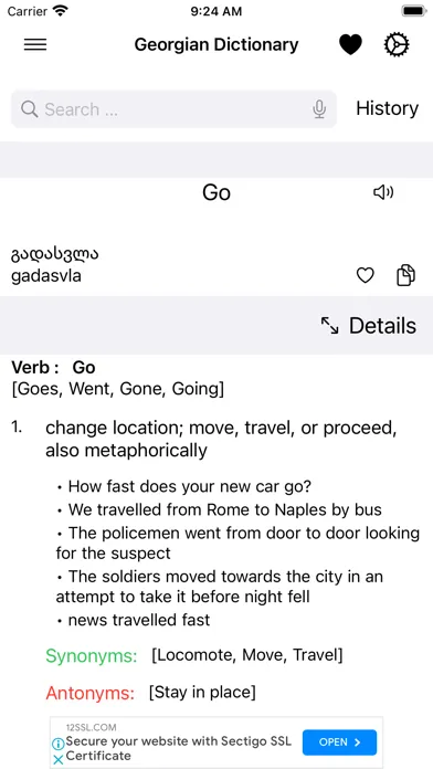 Capturas de tela do Smart Georgian Dictionary