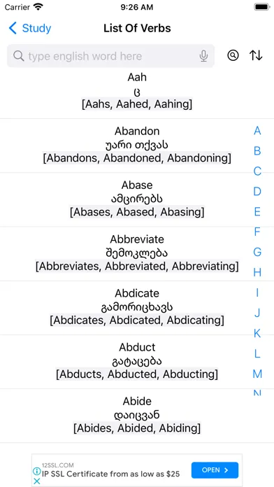 Capturas de tela do Smart Georgian Dictionary