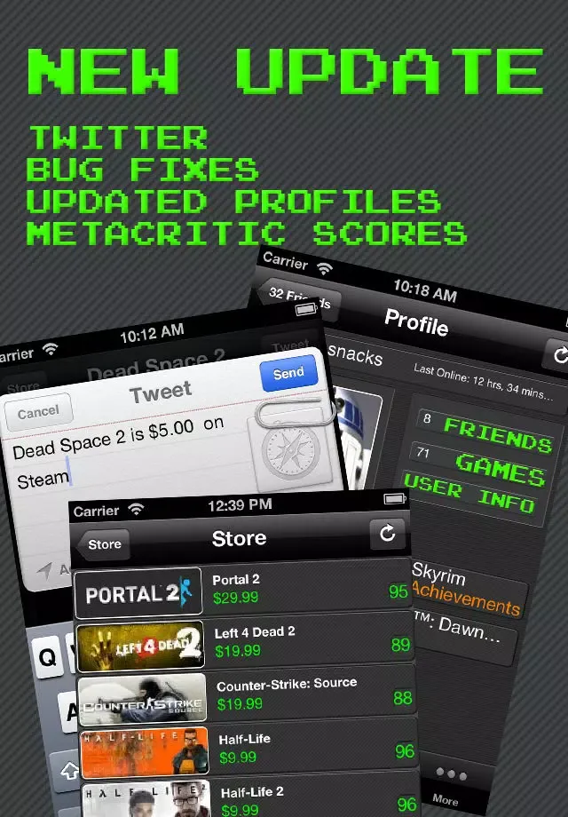 Capturas de tela do GameTabs: Steam Deals, Friends List, Achievements and News