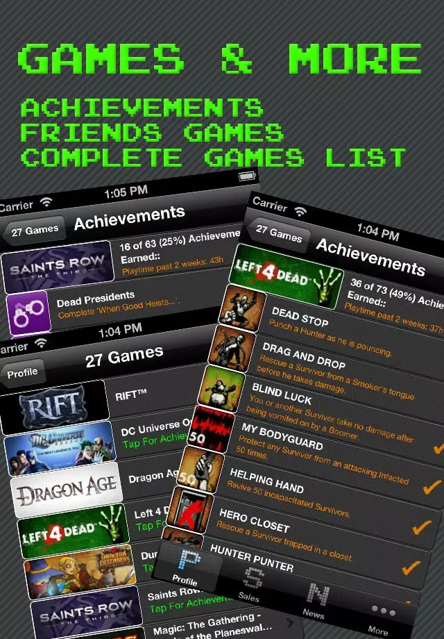 Capturas de tela do GameTabs: Steam Deals, Friends List, Achievements and News