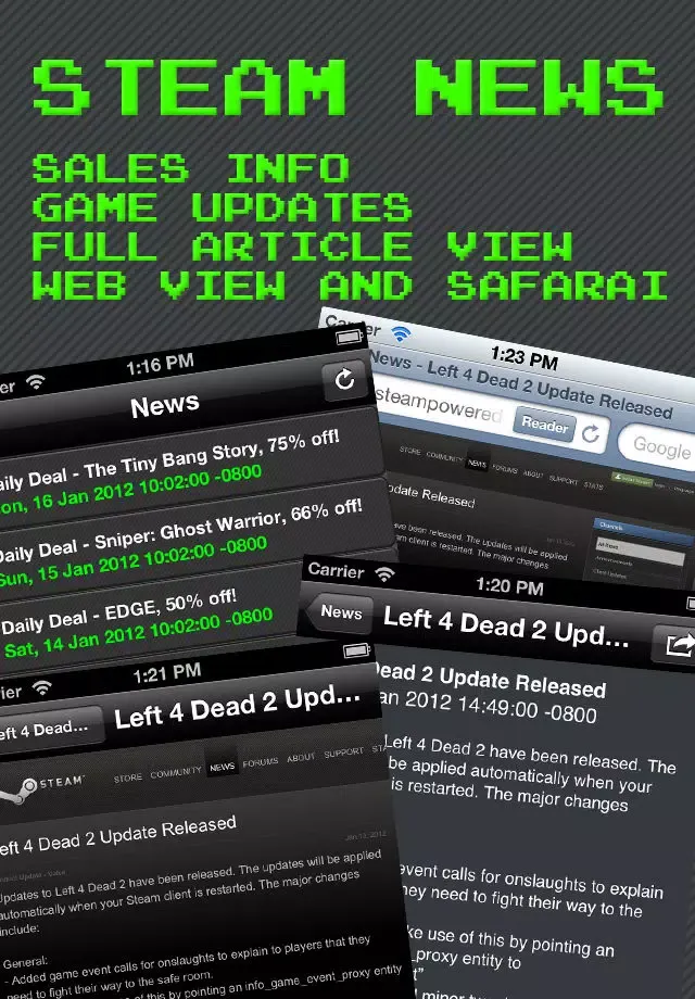 Capturas de tela do GameTabs: Steam Deals, Friends List, Achievements and News