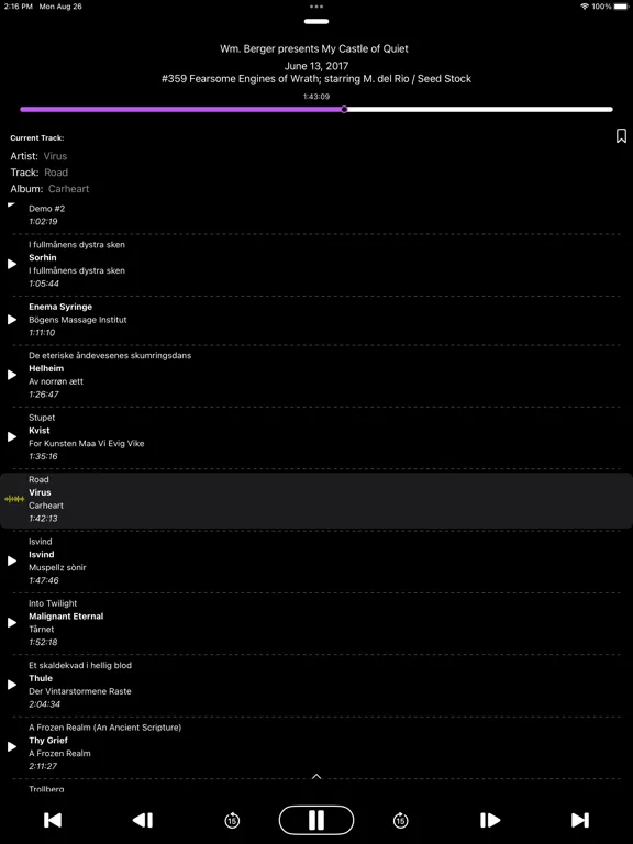 Tangkapan skrin WFMU Archive Bunker iPad 