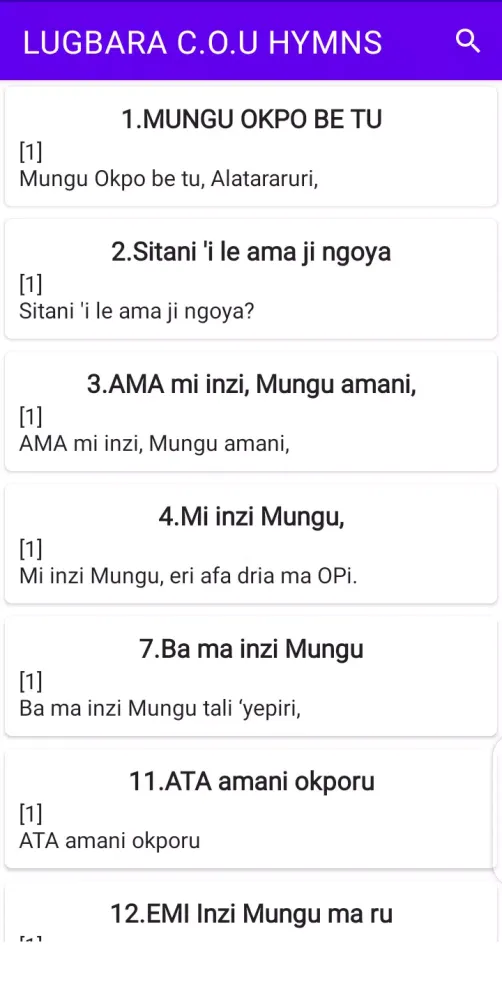 Zrzuty ekranu Lugbara Hymns