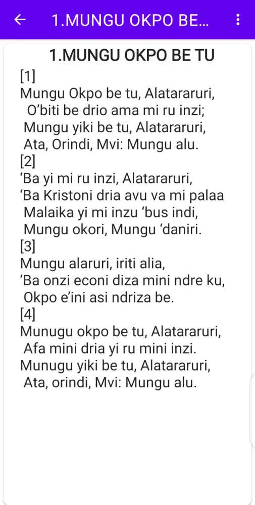 Zrzuty ekranu Lugbara Hymns