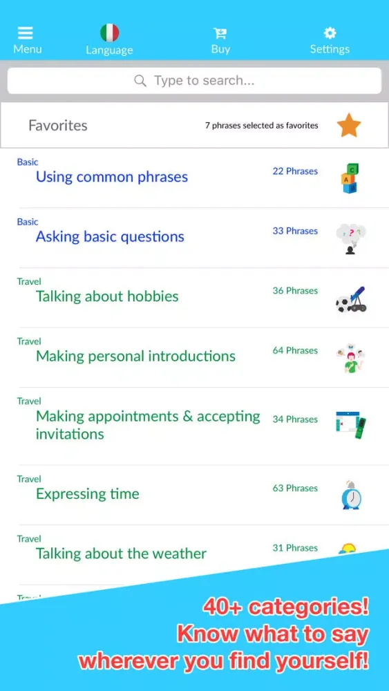 Скриншоты Benry Travel | 1000+ French and Italian travel phrases so you can travel with confidence!
