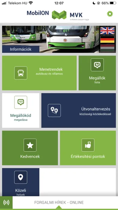 Tangkapan skrin MobilON MVK - Miskolc
