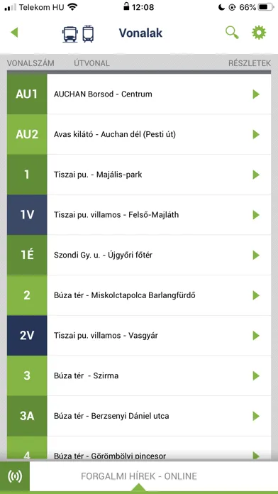 Tangkapan skrin MobilON MVK - Miskolc