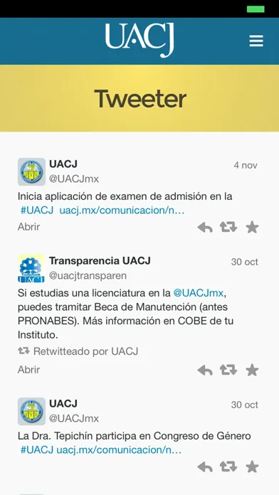 Capturas de tela do UACJ