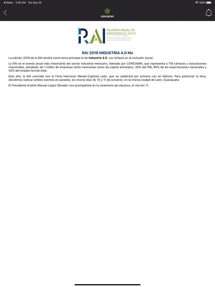 Capturas de pantalla de CONCAMIN RAI 2019 iPad 