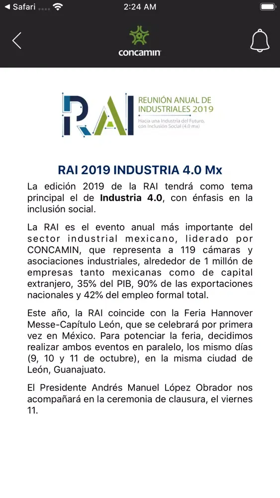 Capturas de pantalla de CONCAMIN RAI 2019