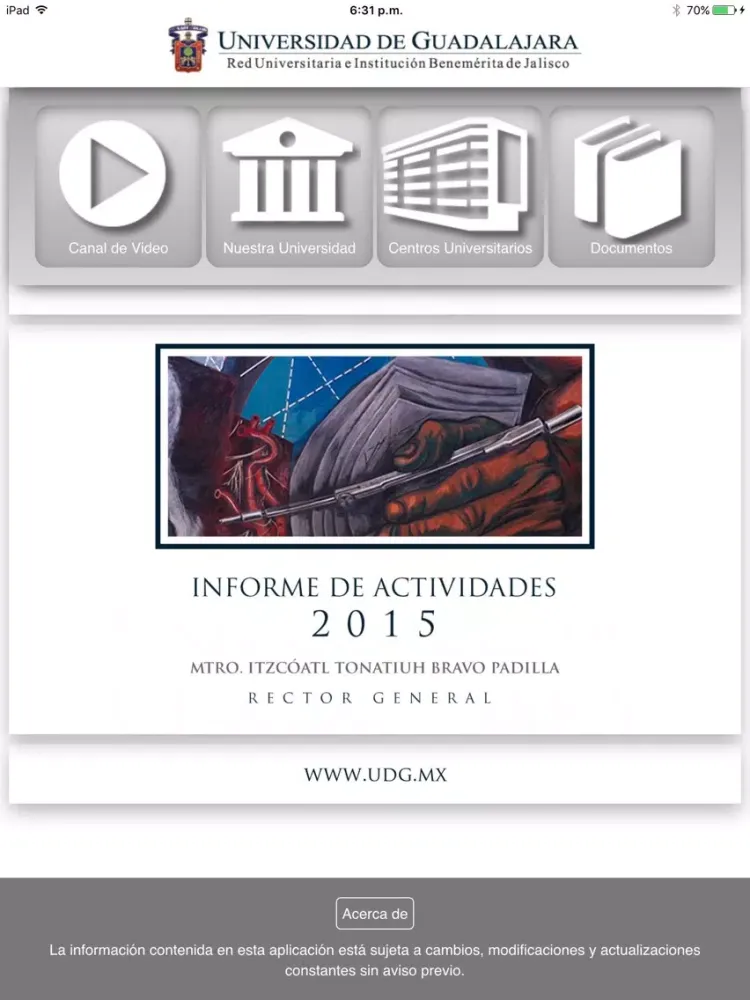 Ảnh chụp màn hình của Informe de Actividades 2015 UdeG iPad 