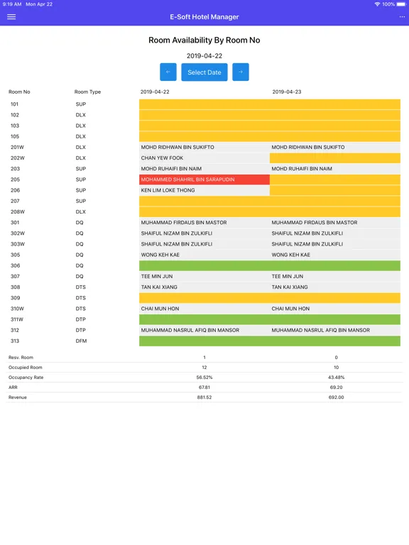 E-Soft Hotel Manager App iPad  Screenshots