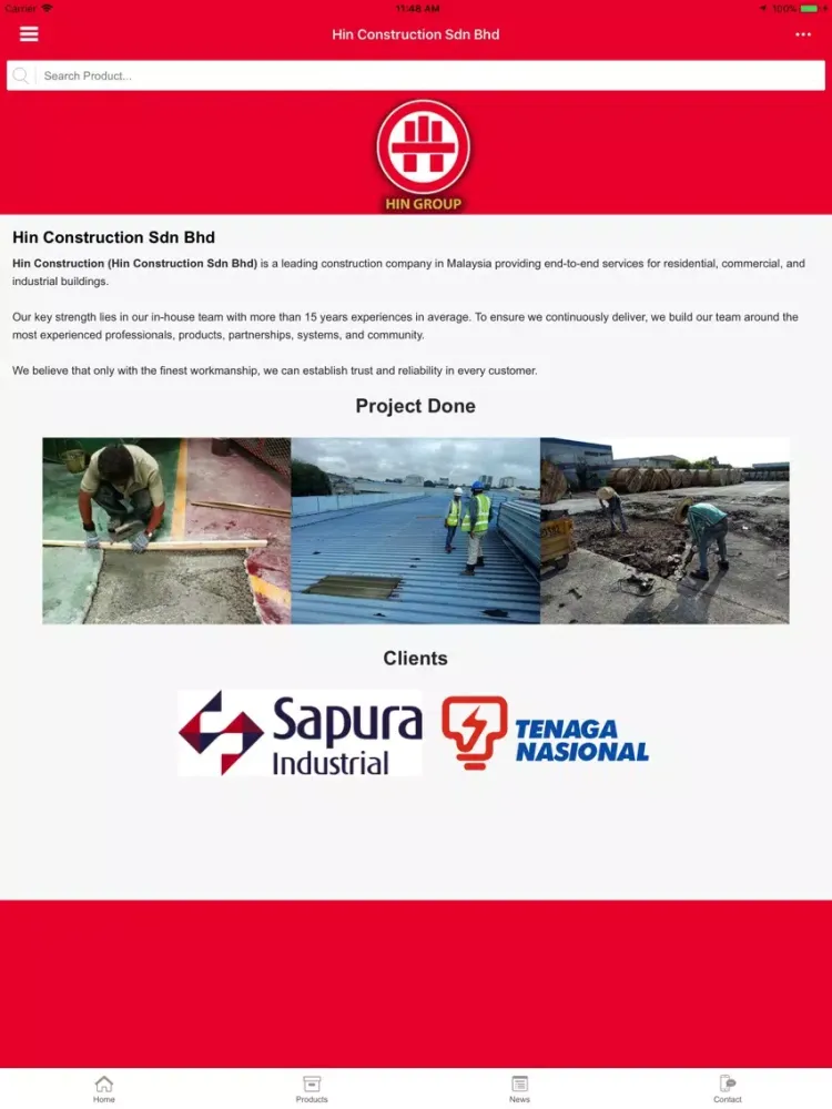 Tangkapan layar HIN Construction Sdn Bhd iPad 
