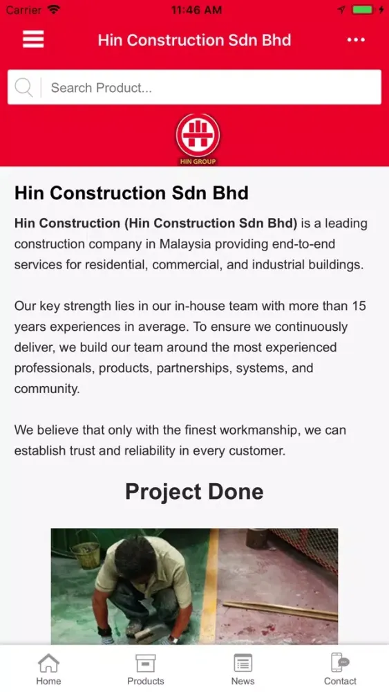 Tangkapan layar HIN Construction Sdn Bhd