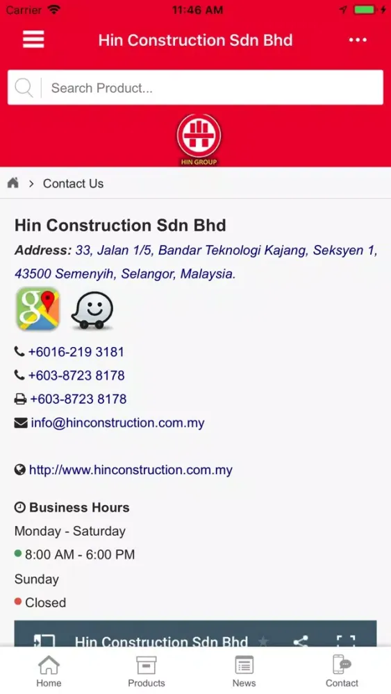 Tangkapan layar HIN Construction Sdn Bhd