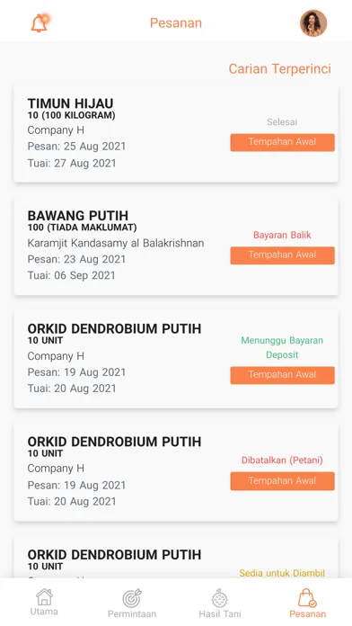 Tangkapan skrin AgroFun Pembeli