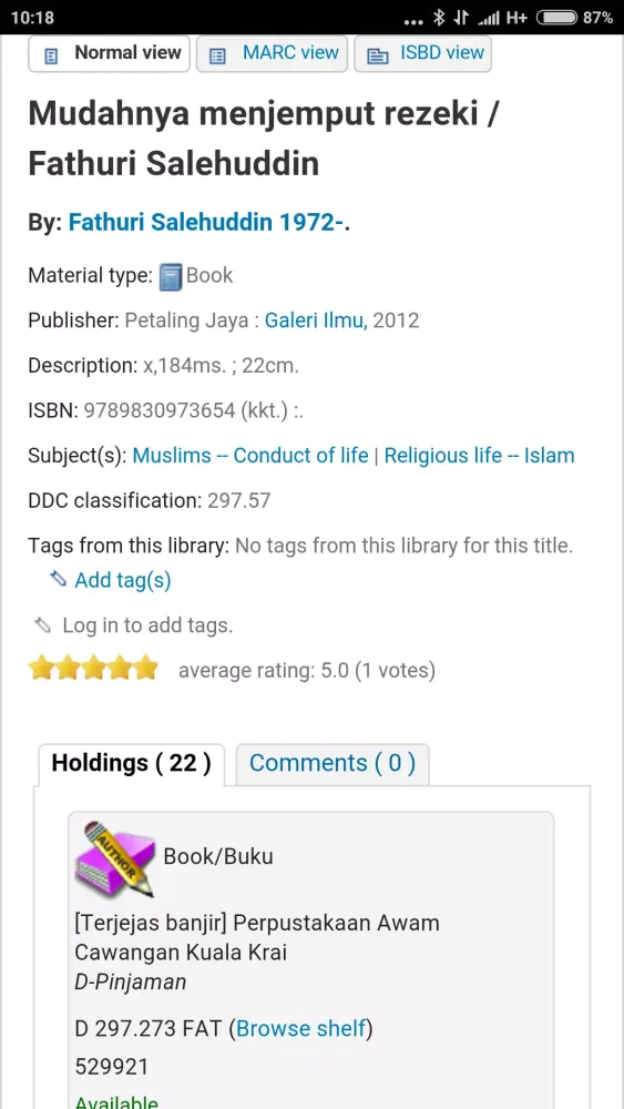 Kelantan Public Library Catalog स्क्रीनशॉट