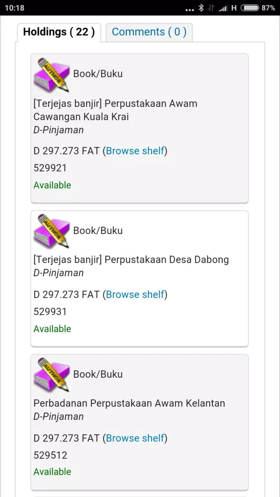 Kelantan Public Library Catalog स्क्रीनशॉट