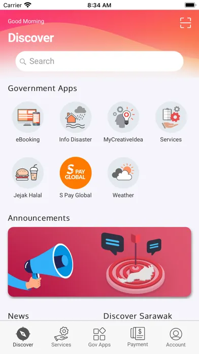Tangkapan skrin Sarawak Gov App