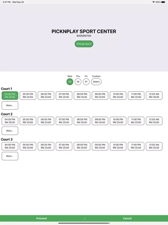 ภาพหน้าจอของ PickNPlay Facility iPad 