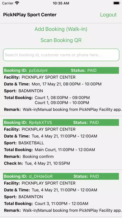 PickNPlay Facility Screenshots