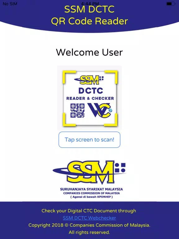 Tangkapan layar SSM DCTC QR READER iPad 