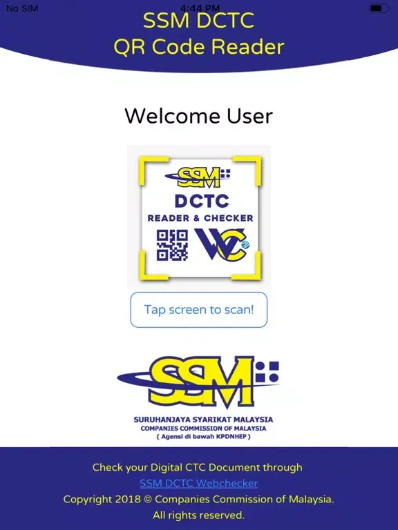Tangkapan layar SSM DCTC QR READER iPad 