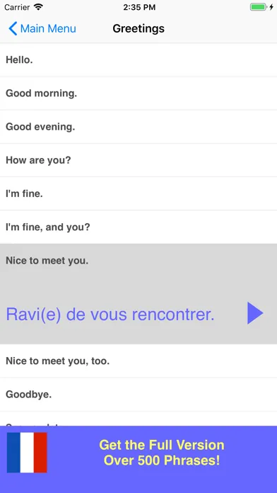 Speak French Phrasebook Lite应用截图