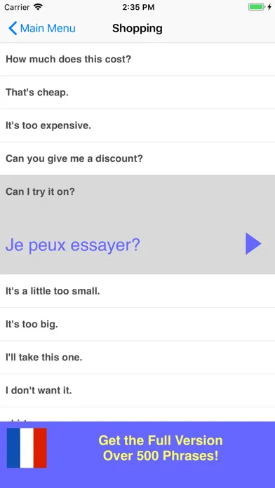Speak French Phrasebook Lite应用截图