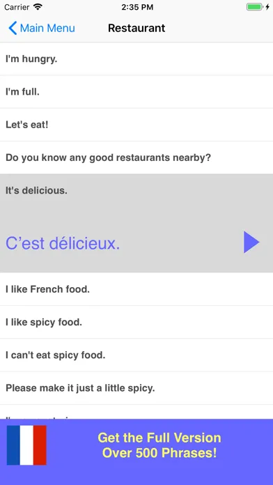 Speak French Phrasebook Lite应用截图