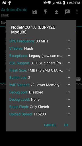 Screenshot di ArduinoDroid - Arduino/ESP8266