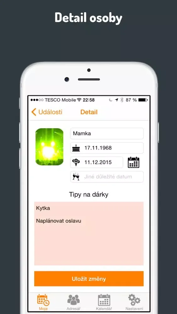 Ảnh chụp màn hình của Narozeniny a svátky