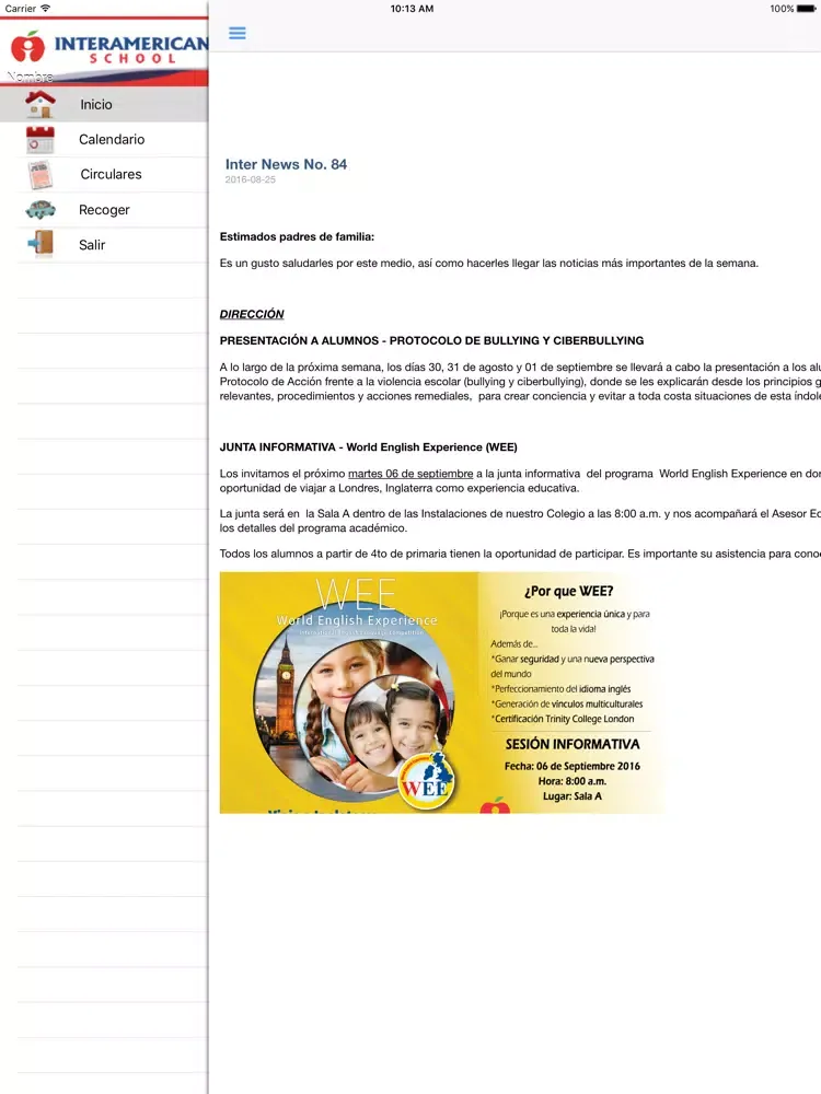 ภาพหน้าจอของ Interamerican School iPad 
