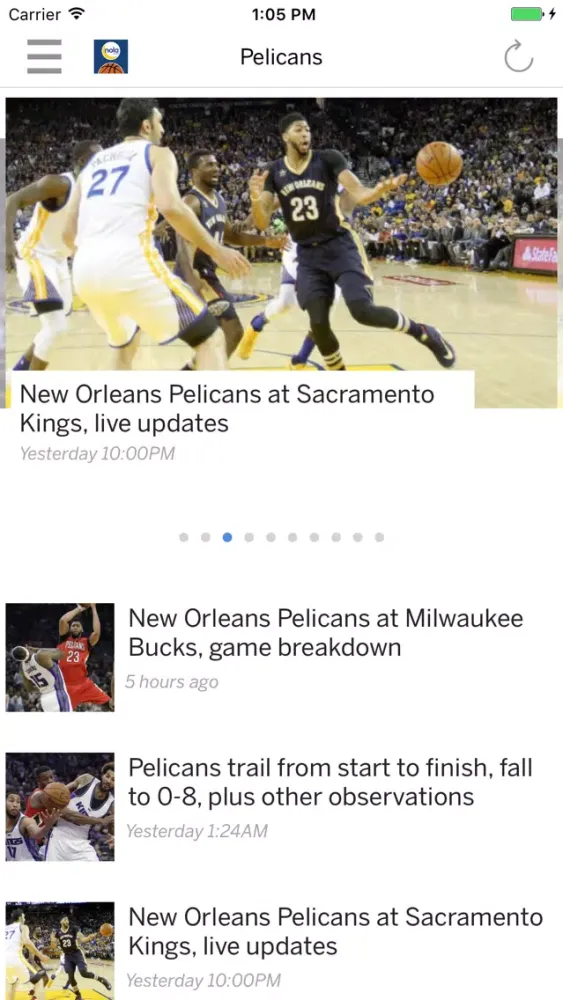 Captures d'écran de NOLA.com: Pelicans News