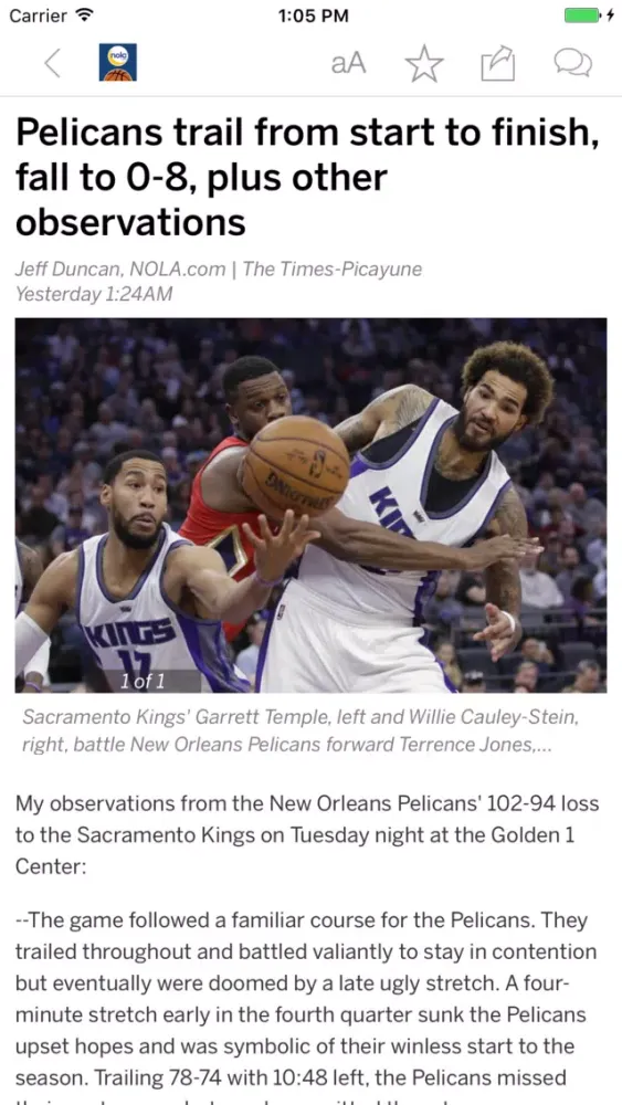 Captures d'écran de NOLA.com: Pelicans News
