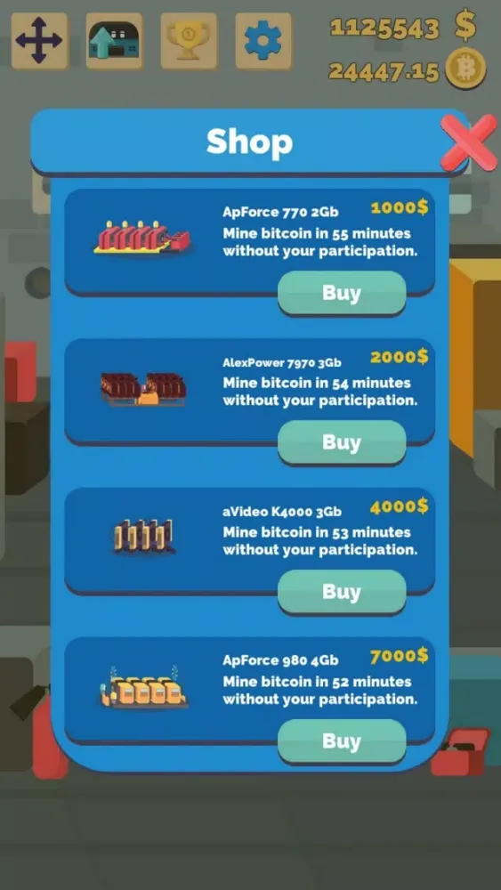 Tangkapan skrin Bitcoin mining: life simulator