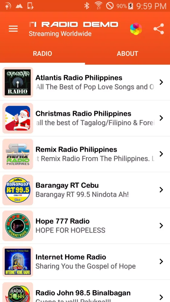 Tangkapan layar Multi Radio Demo