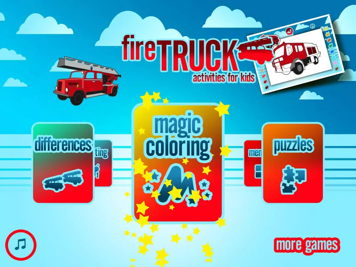 Fire Trucks Activities for Kids: Puzzles, Drawing and other Games iPad  스크린샷