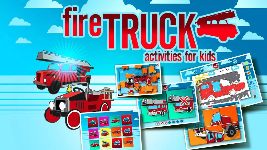 Fire Trucks Activities for Kids: Puzzles, Drawing and other Games 스크린샷