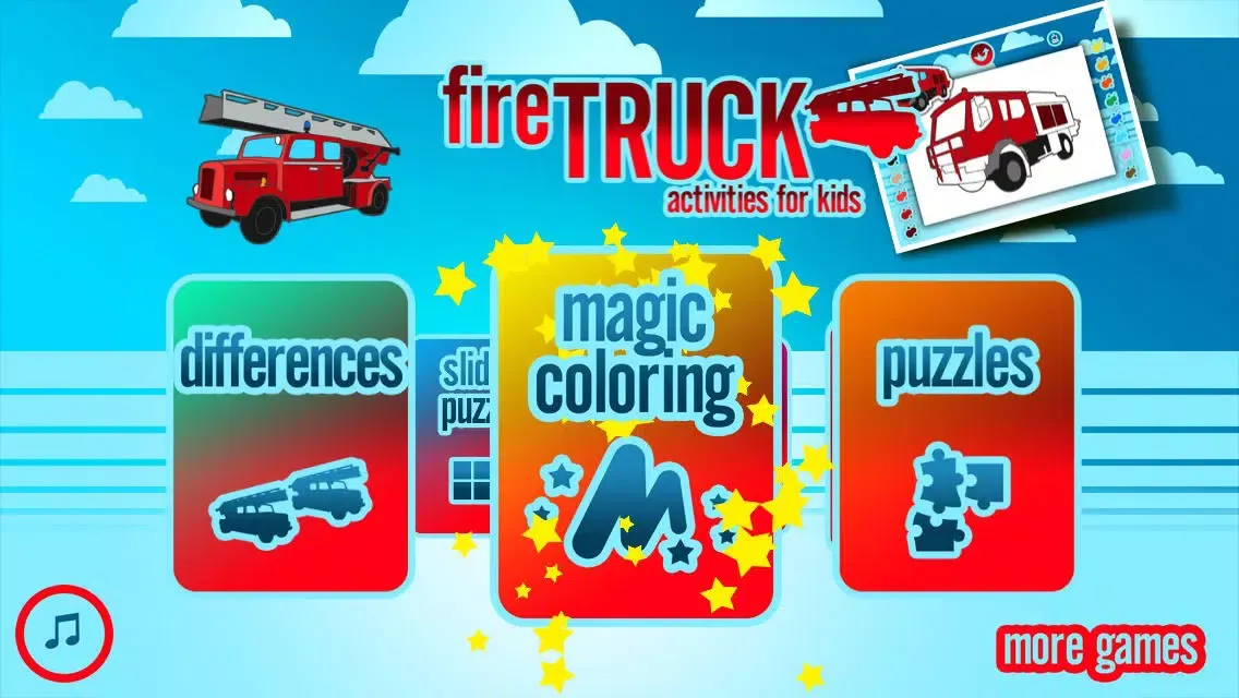 Fire Trucks Activities for Kids: Puzzles, Drawing and other Games 스크린샷